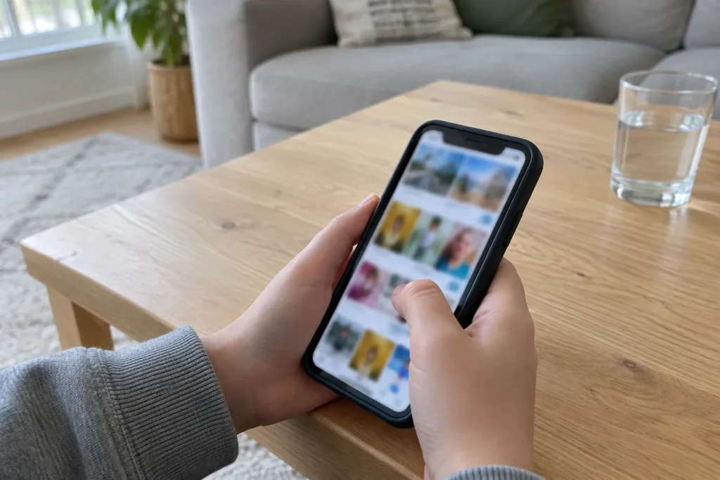 Barns händer håller en mobil under en artikel om att all skärmtid inte är dålig